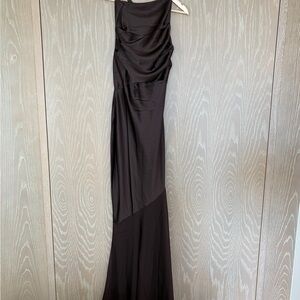 ASOS Asymmetrical Shoulder Dark Brown Dress